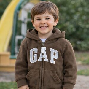 babyGap Toddler 4yrs Brown Fleece Zip Hoodie M Grey GAP Logo Fleece Lined‎ EUC